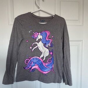 The Children's Place Gray Unicorn Long Sleeve Shirt Size M 7/8